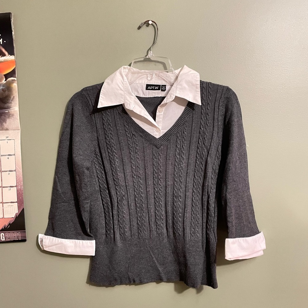 Apt. 9 Petite Medium Gray Collared Sweater